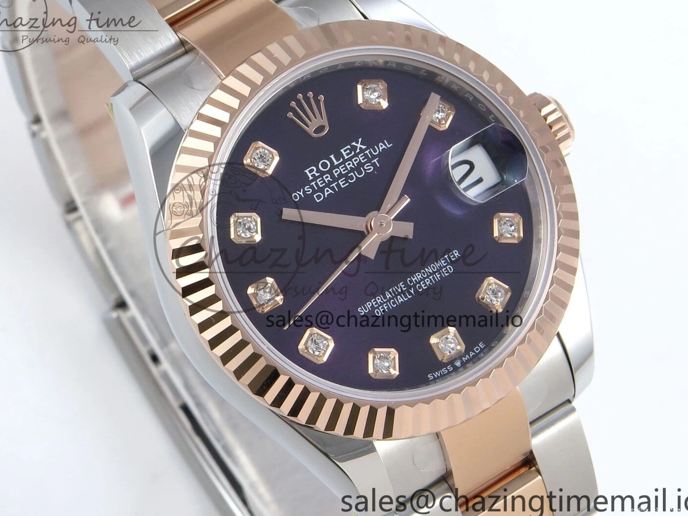 Good Copy Rolex Watches Best Purple 31 Oyster Bracelet ETA 278271 904L DateJust Edition Dial Diamonds on Steel SS 1:1 ARF 522 Premium RG 0103